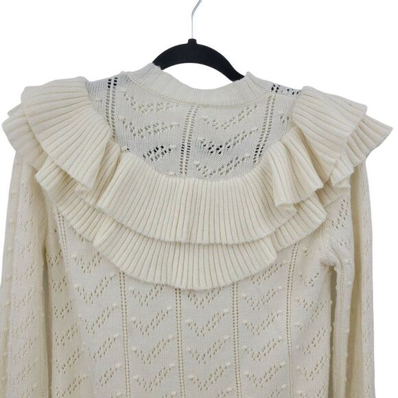 Tularosa Womens Ivory Ruffle Knit Sweater S Wool Bell Sleeve Feminine Soft Girl - Picture 10 of 12